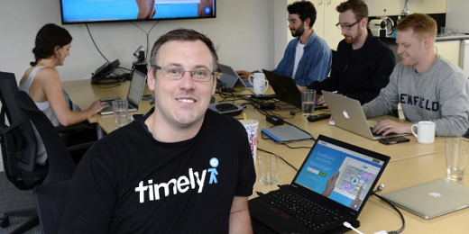 Timely co-founder and chief executive Ryan Baker, in the company's Dunedin office space - a drop-in hub for a highly flexible workforce. Timely has built a fast-growing global business with a unique approach to internal culture, with staff based around the country and around the world working when and where they prefer to get the job done for customers.